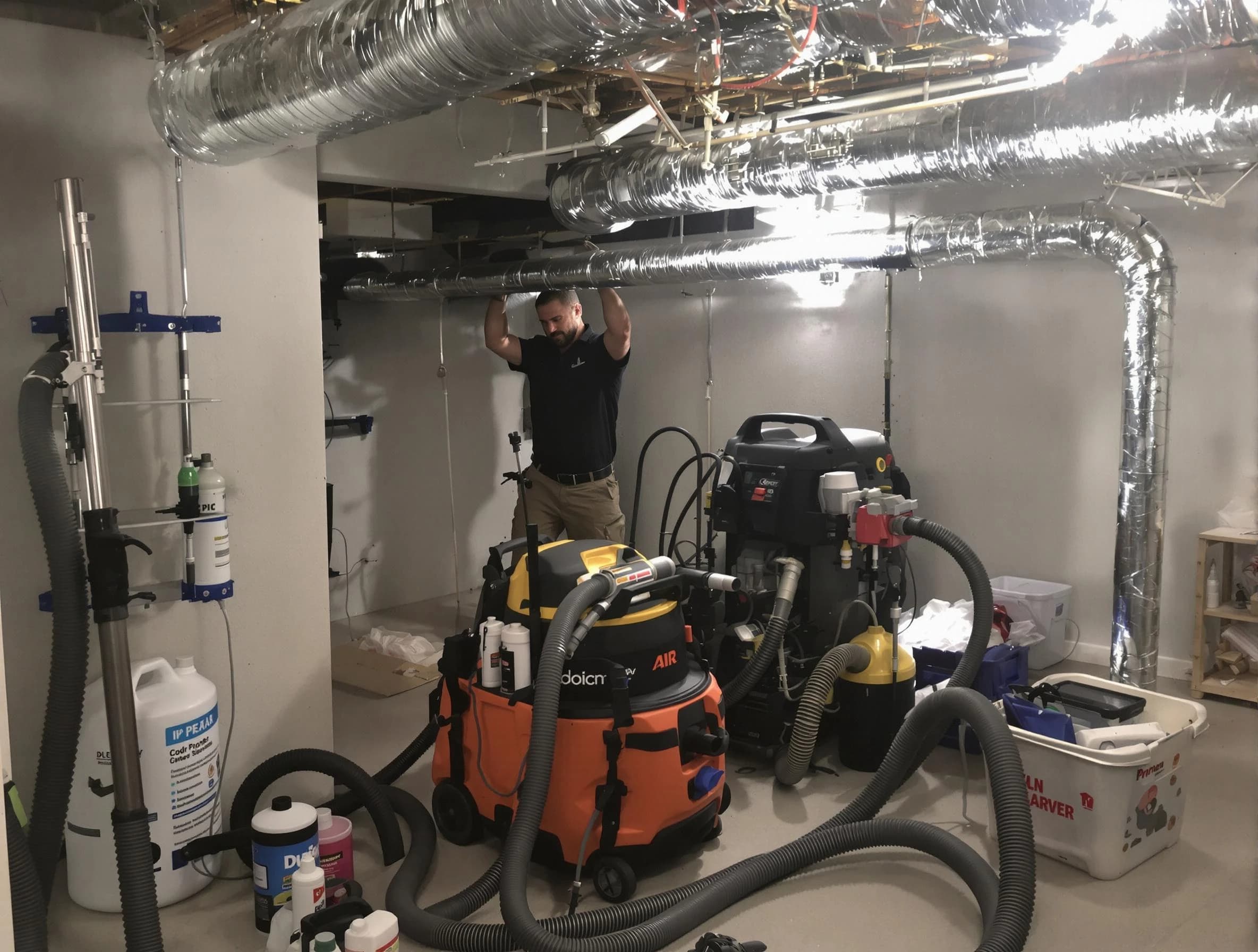 Peachtree Corners Air Duct Cleaning specialist performing professional mold removal from air ducts using safety equipment in Peachtree Corners