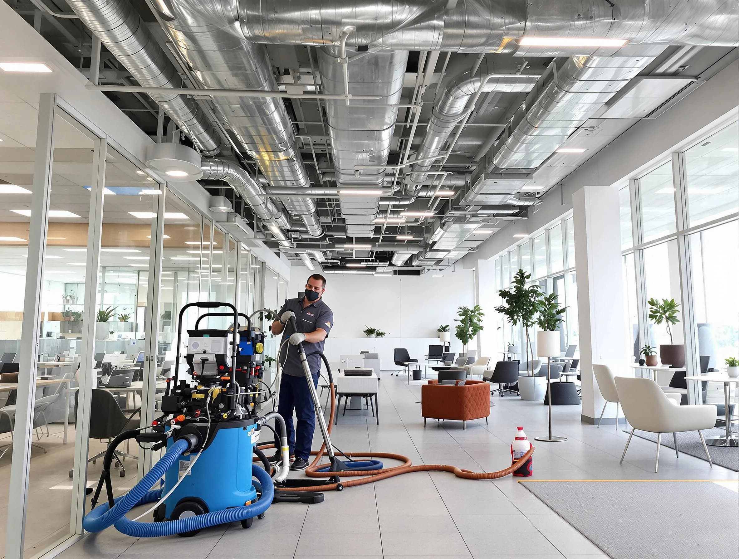Peachtree Corners Air Duct Cleaning team conducting comprehensive commercial duct cleaning at a business location in Peachtree Corners